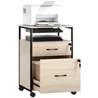 Cassettiera per Scrivania con 2 Cassetti e Ruote, per Formato Lettera A4 44x40x66,5 cm, Legno