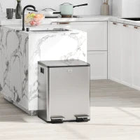 Bidone Immondizia a 2 Sezioni da 20L con Chiusura Silenziosa, in Acciaio Inox e PP, 45.8x36x51.6 cm