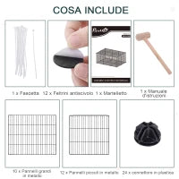 Pawhut Gabbia per Conigli e Piccoli Animali, 22 Pannelli Modulabili in Metallo con Porta, Nero, 105 x 70 x 45cm