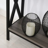 Tavolo Consolle Stile Vintage Industriale con 3 Ripiani e Telaio in Metallo, Grigio e Nero, 120x23.5x75cm