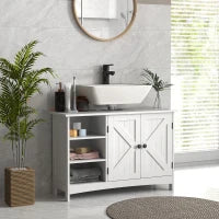 kleankin Mobile Sotto Lavabo Bagno con Armadietto a 2 Ante e 3 Ripiani Aperti in Legno, 90x30x60cm, Bianco
