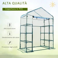 Serra da Giardino in Acciaio e PVC Trasparente con Porta Avvolgibile, 143x73x195 cm, verde