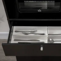 Credenza da Cucina in Legno per Microonde con Armadietti, Mensole e Cassetto, 90x40x120 cm, Nero