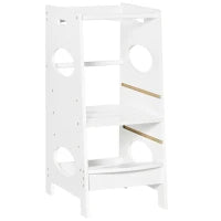 Torre Montessoriana per Bambini, Learning Tower con Altezza Regolabile in MDF, 40x50x90cm, Bianco