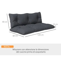 Set 2 Cuscini da Giardino per Divani e Pallet in Poliestere con Imbottitura Spessa, Grigio Carbone