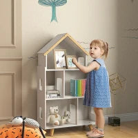 Libreria per Bambini 3-6 Anni a 3 Livelli per Libri e Giochi, in MDF e Legno di Pino, 65x25x108.5 cm, Bianco