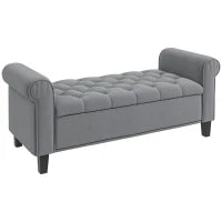 Panca Fondo Letto in Tessuto Vellutato con Spazio Portaoggetti e Braccioli, 126x48.5x57 cm, Grigio