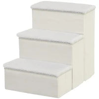 Scaletta per Cani a 3 Gradini con Vano Contenitore, Pieghevole e Lavabile, 40x54x48 cm, Bianco