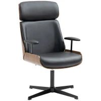 Sedia per Scrivania con Schienale in Legno e Seduta in Pelle PU Traspirante e Imbottita, 62x76.5x105 cm, Nera