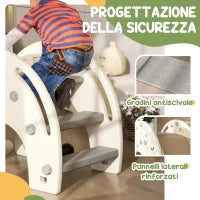 Scivolo per Bambini da Interno 3 in 1 con Canestro e Design a Elefante, Età 1-3 Anni, Bianco Crema