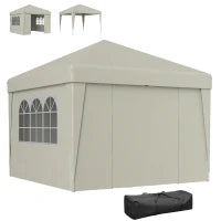 Gazebo da Giardino Pieghevole 3x3x2,75m Anti-UV 30+ con Finestre, Pareti Laterali e Sacca da Trasporto, Crema