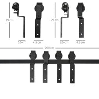 Kit Porta Scorrevole in Acciaio con Binario, Rulli, Fermi, Guide, Bulloni e Viti, 200x0.6x4 cm, Nero