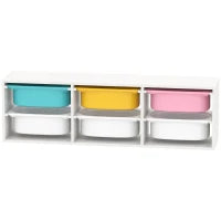 Mobile portaoggetti per bambini a 2 livelli, con 6 contenitori rimovibili, 97x21x29cm, Bianco