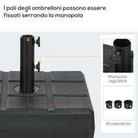 Base per Ombrellone da Giardino 3.5 m con Maniglie, in HDPE e Acciaio, 49x49x36.5 cm, Nero