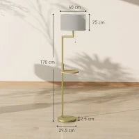 Lampada da Terra Moderna con Mensola, Paralume in Lino, Interruttore a Catena e Porta USB Ø40x170 cm, Oro
