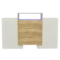 Credenza Moderna con 2 Ante, 2 Ripiani e 3 Cassetti, con Illuminazione a LED, 140x30x77.5 cm, Bianco e Color Legno Naturale