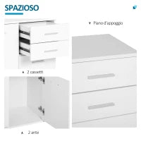 Cassettiera da Ufficio 2 Cassetti 2 Ante con Ripiano Regolabile Legno 71x35x76cm Bianco