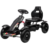 Go Kart a Pedali per Bambini 5-12 Anni in PP e Metallo Nero con Sedile Regolabile e Freno a Mano, 121x58x61 cm