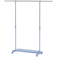 Stendibiancheria Estensibile con Ruote con Asta in Acciaio Inox e Mensola per Scarpe 159x42x168 cm Blu e Argento