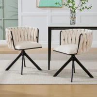 Set da 2 Sedie Girevoli a 180° con Supporto Lombare Ergonomico e Rivestimento Effetto Velluto, 56x50x70 cm, Avorio