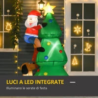 Albero di Natale Gonfiabile 180cm con Babbo Natale, Cagnolino e Luci LED, Decorazione Natalizia da Esterno