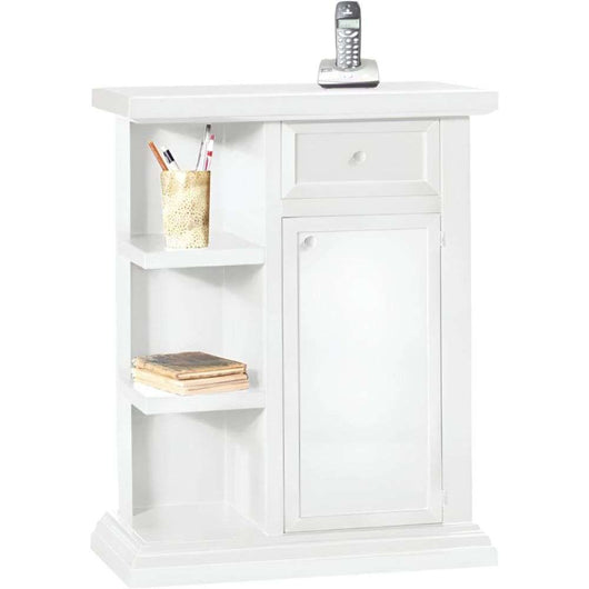 Mobiletto 1 anta 1 cassetto 2 mensole  arte povera in legno massello e mdf con rifinitura in bianco 64x32x75 H