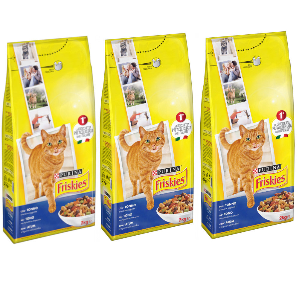 Multipack da 3 friskies purina croccantini per gatti adulti tonno e verdure 2 kg cad