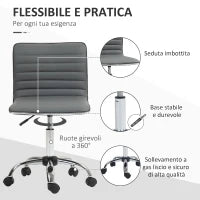 Sedia da Ufficio Ergonomica in Pelle PU con Altezza Regolabile, Seduta Girevole e Ruote, Grigio Scuro