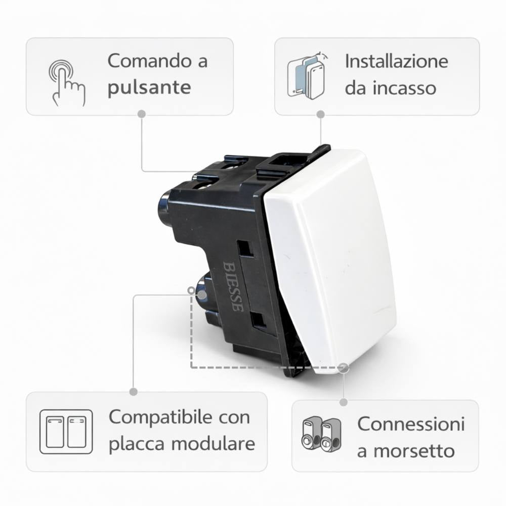 Biesse pulsante unipolare illuminabile 16a compatibile serie bticino matix