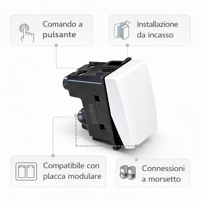 Biesse pulsante unipolare illuminabile 16a compatibile serie bticino matix