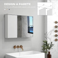 Armadietto con Specchio e Ripiani Regolabili su 3 Livelli, in Vetro e Legno, 65x15x49 cm, Bianco