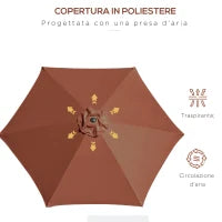 Ombrellone da Giardino Inclinabile con Manovella, in Alluminio, Metallo e Poliestere, Ø260x235 cm, Nero e Caffè