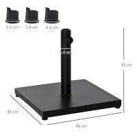 Base per Ombrellone Quadrata da 18kg per Pali da Ø3/3.5/3.8 cm, 45x45x39 cm, Nero