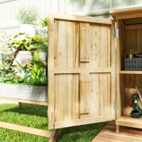 Casotto da Giardino in Legno 63,5x40x90 cm Armadio per Archiviazione Attrezzi con 2 Ripiani e Porta Naturale