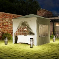 Gazebo da Giardino Pop Up con 2 Finestre e Gambe Regolabili, in Metallo e tessuto Oxford, 248x248x270 cm, Crema