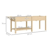 Fioriera Rialzata con Tavolino Laterale e Ripiano Porta Attrezzi Inferiore, in Legno di Abete, 207x59x78 cm