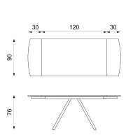 E-STYLO Tavolo allungabile con top marmo grigio in ceramica su vetro e gambe in metallo antracite, 90cm X 120/180 cm H. 76cm.
