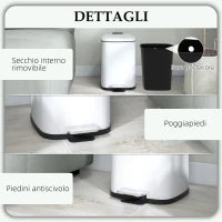 Bidone Immondizia da 12L a Pedale con Chiusura Silenziosa, in Metallo e PP, 24.5x32x34.5 cm, Bianco