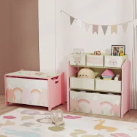 Scaffale Portagiochi per Bambini con 6 Contenitori Rimovibili in Tessuto, 63x30x66cm, Rosa