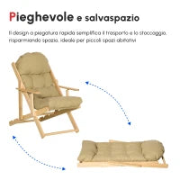 Sedia per Soggiorno Pieghevole con Braccioli e Cuscino, in Legno di Faggio e Tessuto, 71x89x96 cm, Marrone