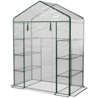 Serra da Giardino in Acciaio e PVC Trasparente con Porta Avvolgibile, 143x73x195 cm, verde
