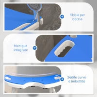 Sgabello da Doccia Regolabile in Altezza con Maniglione, Seduta Imbottita a U e Piedini Antiscivolo, Blu