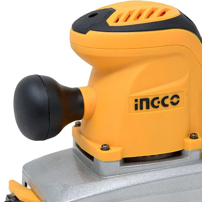 Levigatrice orbitale a filo base alluminio 350w + 5 fogli abrasivi + set spazzole