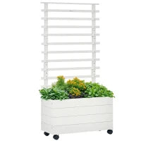 Fioriera Verticale con 4 Ruote e Traliccio per Piante Rampicanti in Legno, 76x30x155cm, Bianco