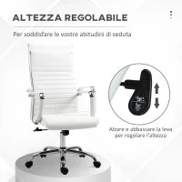 Sedia da Ufficio Ergonomica in Finta Pelle, Seduta Girevole e Dondolo, 54x62x104-114 cm, Bianco