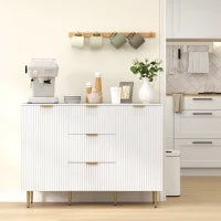 Buffet mobile da cucina con 3 cassetti, ripiani regolabili, armadi a pannelli a coste, 120 x 40 x 90 cm, bianco