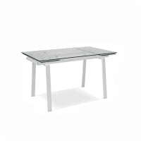 E-STYLO Tavolo allungabile con top bianco in vetro temperato e gambe in metallo bianco, 80cm X 140/200cm H. 76cm.