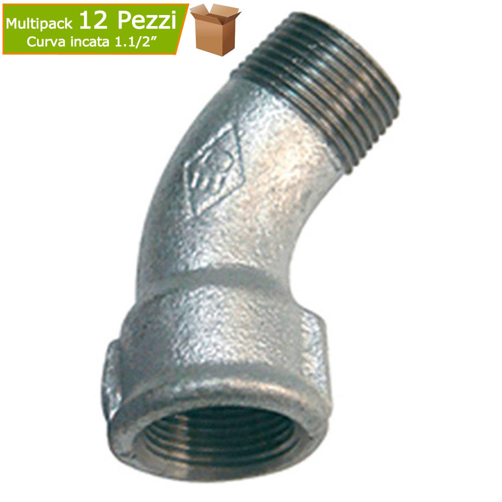 Curve a 45 gradi maschio femmina 1.1/2 zincata per idraulica gas multipack pezzi 12