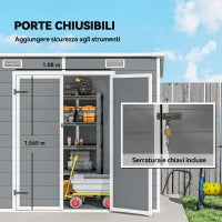 Casetta da Giardino in Resina con Pavimento, 2 Porte con Blocco, Finestra, 2.4 x 1.3 m, Grigio