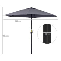 Ombrellone da Giardino 2.6x2.4 m Inclinabile con Manovella, in Alluminio e Poliestere Grigio e Nero